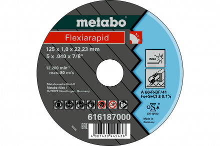 Круг отрезной Flexiamant S по нержавеющей стали для УШМ (125х22,2 мм; А60R) Metabo 616187000