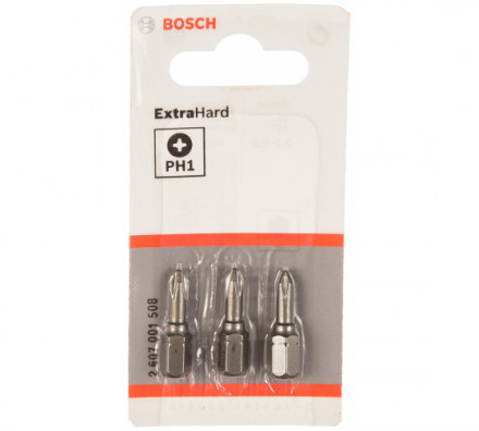 Бита Ph1 3 шт. (25 мм; Extra Hart, хвостовик шестигранный 1/4&quot;) Bosch 2607001508