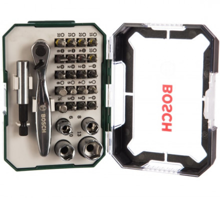 Комплект насадок с ключом-трещоткой (26 предметов) Bosch 2607017322