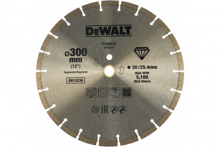 Круг алмазный сегментированный 300х25.4/20 мм DEWALT DT40212