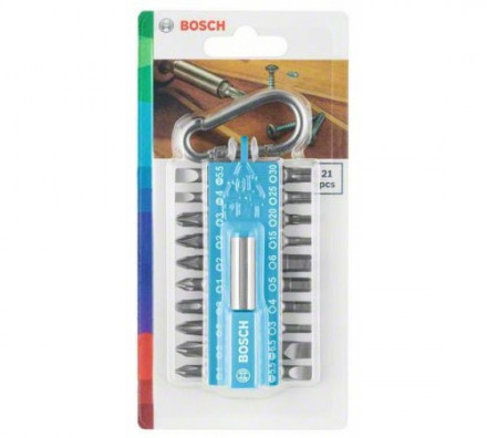 Набор 20 бит + держатель с карабином светло-синий Bosch 2607002822
