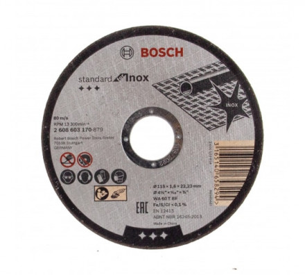 Круг отрезной по нержавеющей стали Standard (115x1.6х22.2 мм) Bosch 2608603170