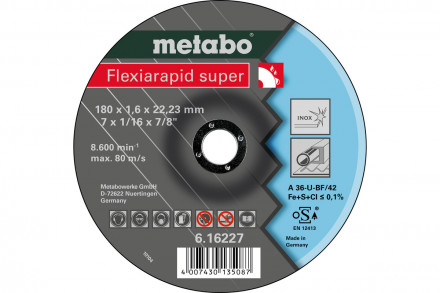 Круг отрезной по нержавеющей стали Flexiarapid (180x1.6х22.2 мм) Metabo 616227000