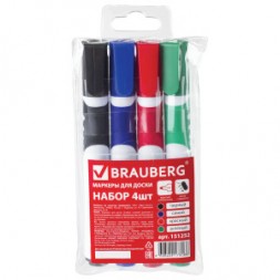 Набор маркеров для доски BRAUBERG SOFT 4 шт., резиновая вставка, 5 мм 151252