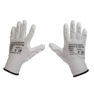 Белые лёгкие бесшовные защитные перчатки эргономичной формы из нейлона WIEDERKRAFT WDK-PU01W / XL